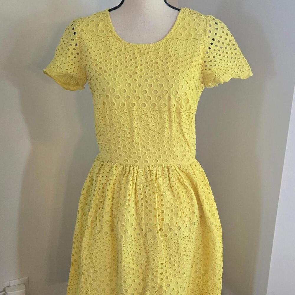 Boden womens short sleeve yellow eyelet fit flare dress
